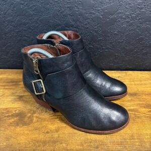 Kork-Ease Velma K32603 Black Leather Buckle Zip Ankle Boots Womens 7M